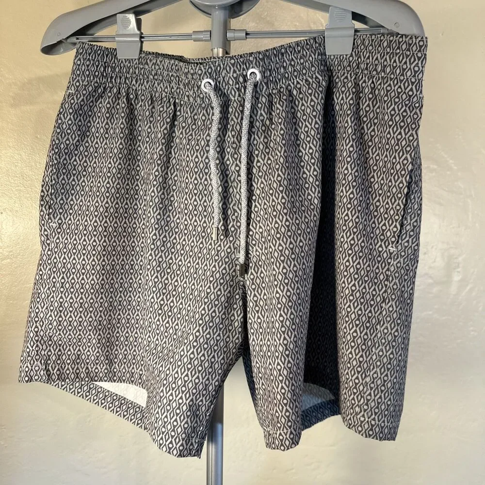 Men’s Original Free Planet Swim Trunks XL Swimming Shorts Gray Diamond Print